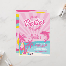 Convite de aniversário rosa da praia de malibu das