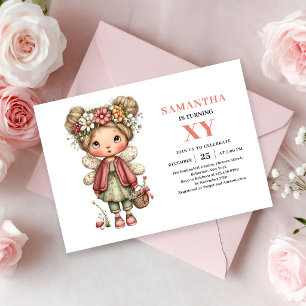 Convite de Aniversário Rosa de Menina Fada Fofa Ca