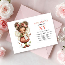 Convite de Aniversário Rosa de Menina Fada Fofa e 