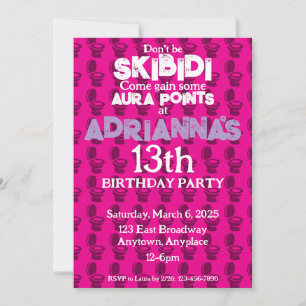 Convite de aniversário Rosa de Toilet Skibidi