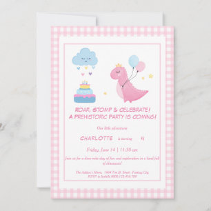 Convite de Aniversário Rosa Dino-Mite