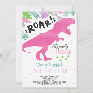 Convite de aniversário Rosa Dinossauro
