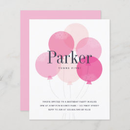 Convite de aniversário rosa do balão de orçamento