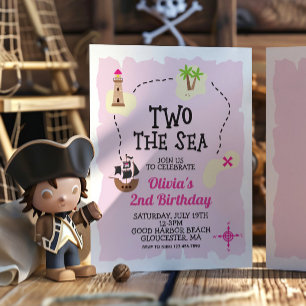 Convite de Aniversário Rosa Dois o Mar Pirata