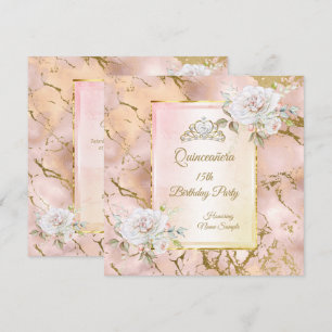 Convite de Aniversário Rosa Dourada Quinceanera