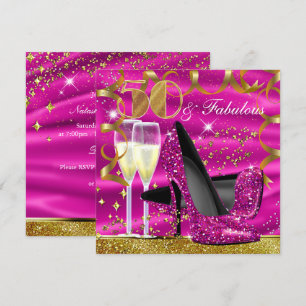 Convite de Aniversário Rosa Dourado Glitter 50 Fab