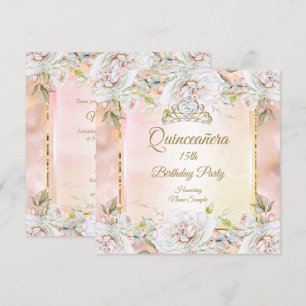 Convite de Aniversário Rosa Dourado Quinceanera 3