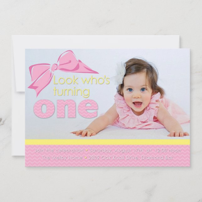Convite de Aniversário Rosa e Amarelo (Frente)