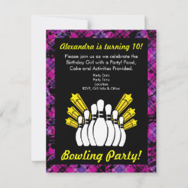 Convite de aniversário rosa e Boliche preta