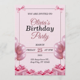 Convite de Aniversário Rosa Elegante
