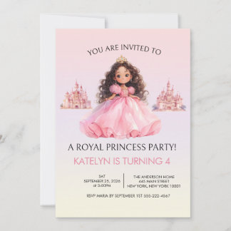 Convite de Aniversário Rosa Festa da Princesa para