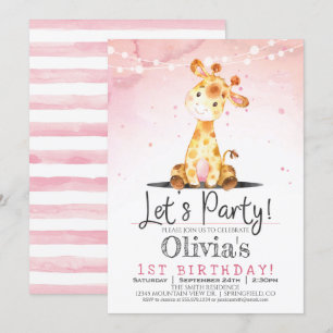 Convite de aniversário Rosa Girafa