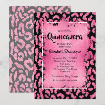 Convite de aniversário Rosa Leopardo Quinceañera