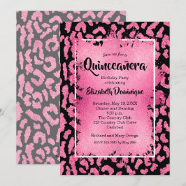 Convite de aniversário Rosa Leopardo Quinceañera