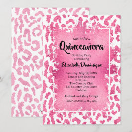 Convite de aniversário Rosa Leopardo Quinceañera