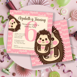 Convite de Aniversário Rosa para Menina de Hedgeho
