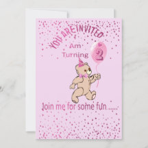 Convite de Aniversário Rosa para Segundo Aniversár