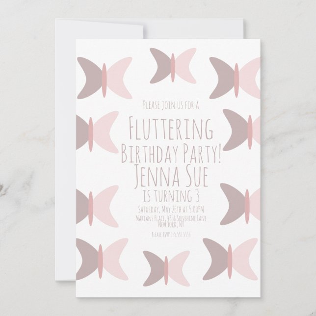Convite de Aniversário Rosa Pastel Borboleta Boêmi (Frente)