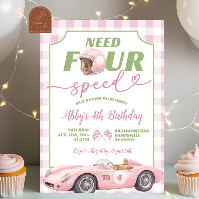 Convite de Aniversário Rosa Préppy Retro Need Four (Criador carregado)