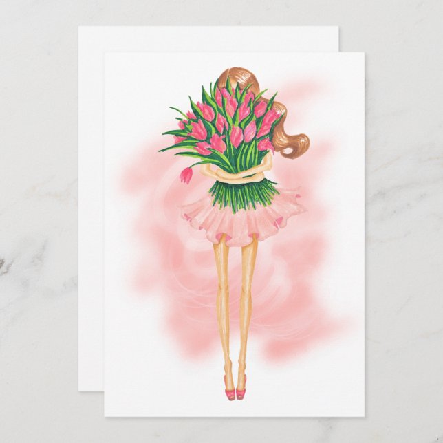 Convite de aniversário rosa Primavera (Frente/Verso)