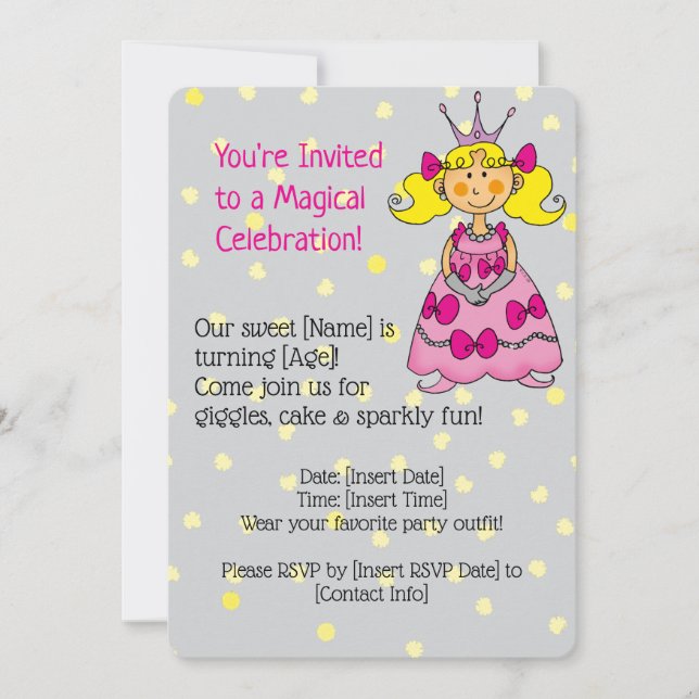 Convite de aniversário Rosa Princesa (Frente)