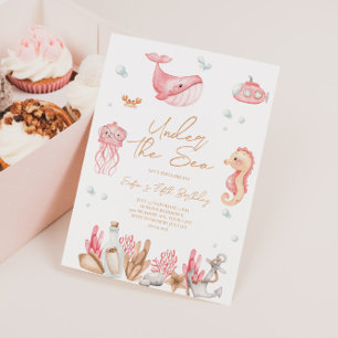 Convite de Aniversário Rosa Sob o Mar