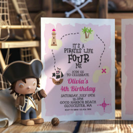 Convite de Aniversário Rosa Vida de Pirata para mi
