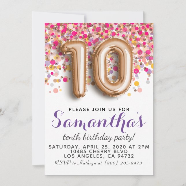Convite de Aniversário Rose Gold 10 anos (Frente)
