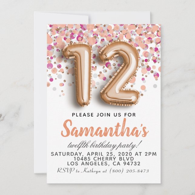 Convite de Aniversário Rose Gold 12º (Frente)