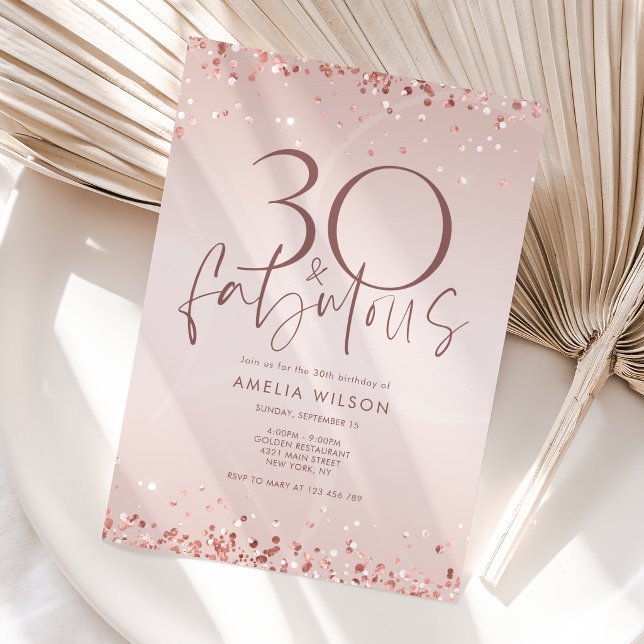 Convite de Aniversário Rose Gold 30 e Fabuloso (Rose Gold 30 and Fabulous Birthday Invitation Card)