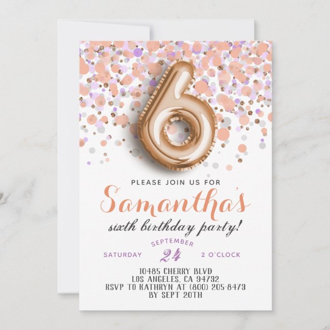 Convite de Aniversário Rose Gold 6º (Frente)