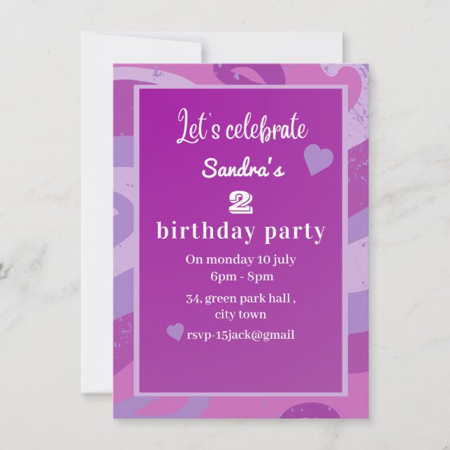 convite de aniversário roxo (Frente)