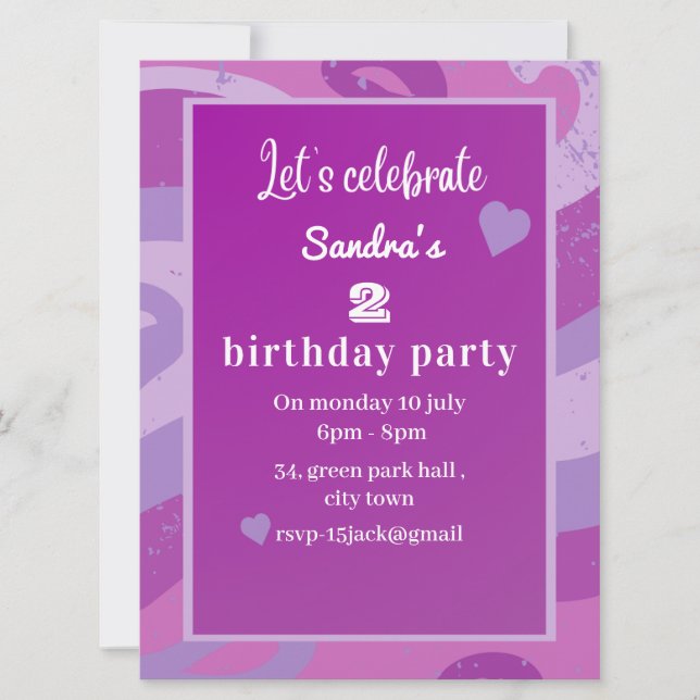 convite de aniversário roxo (Frente)