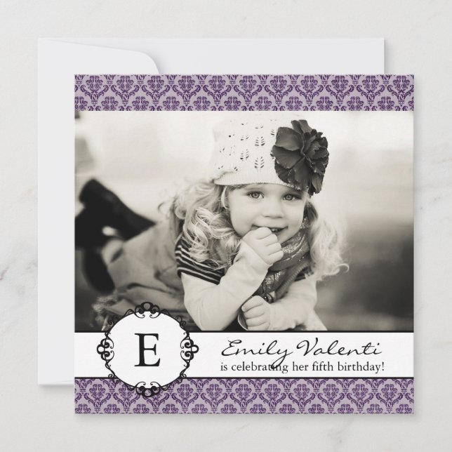 Convite de aniversário roxo à moda (Frente)