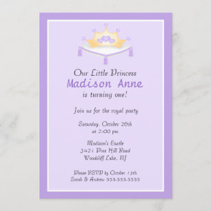 Convite de aniversário roxo da princesa Coroa