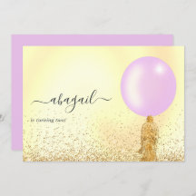 Convite de aniversário roxo e Dourado e rosa