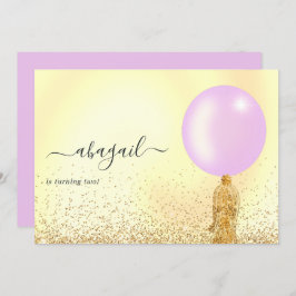 Convite de aniversário roxo e Dourado e rosa