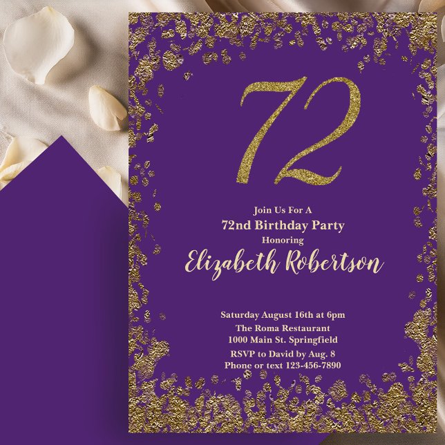 Convite de Aniversário Roxo Elegante 72º Aniversár (Criador carregado)