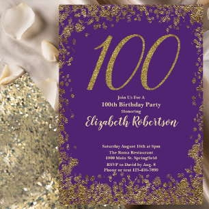 Convite de Aniversário Roxo Elegante de 100 anos D