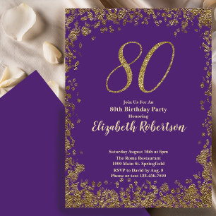 Convite de Aniversário Roxo Elegante de 80 anos em