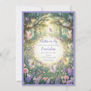 Convite de Aniversário Roxo Jardim Floral Fada