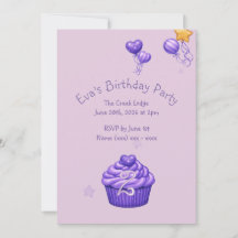 Convite de Aniversário Roxo para Meninas