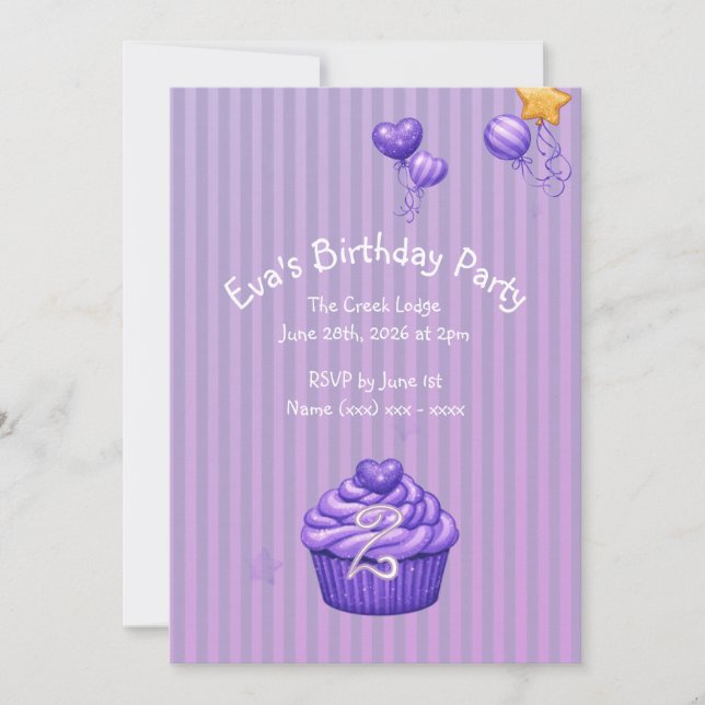Convite de Aniversário Roxo para Meninas (Frente)