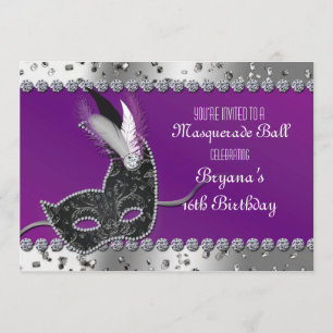 Convite de Aniversário Roxo Prata para Festa de Má