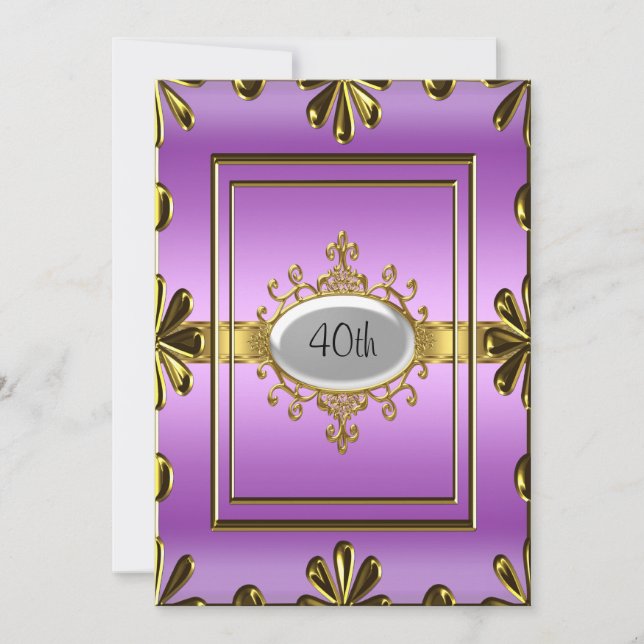 Convite de aniversário roxoOuro (Frente)