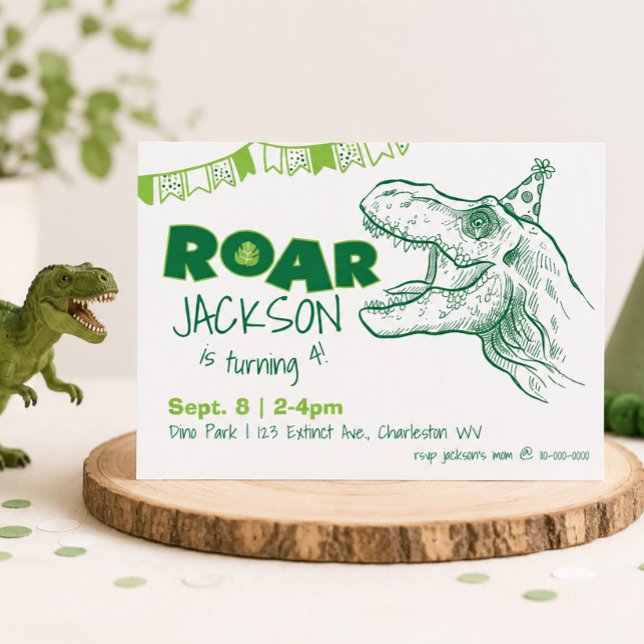 Convite de Aniversário Rugido de Dinossauro (Dinosaur Roar Birthday Invitation)
