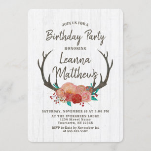 Convite de aniversário Rustic Boho Deer Antlers