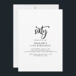 Convite de aniversário Rustic Script 60th<br><div class="desc">Este convite de aniversário rústico 60º é perfeito para uma festa de aniversário rural. O simples e moderno design preto e branco apresenta uma alusão à caligrafia manuscrita caprichosa única, com um estilo de boho minimalista contemporâneo. Personalizável em qualquer cor. Mantenha o design mínimo e simplista, como está, ou personalize-o...</div>
