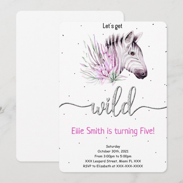 Convite de Aniversário Safari Animal (Frente/Verso)