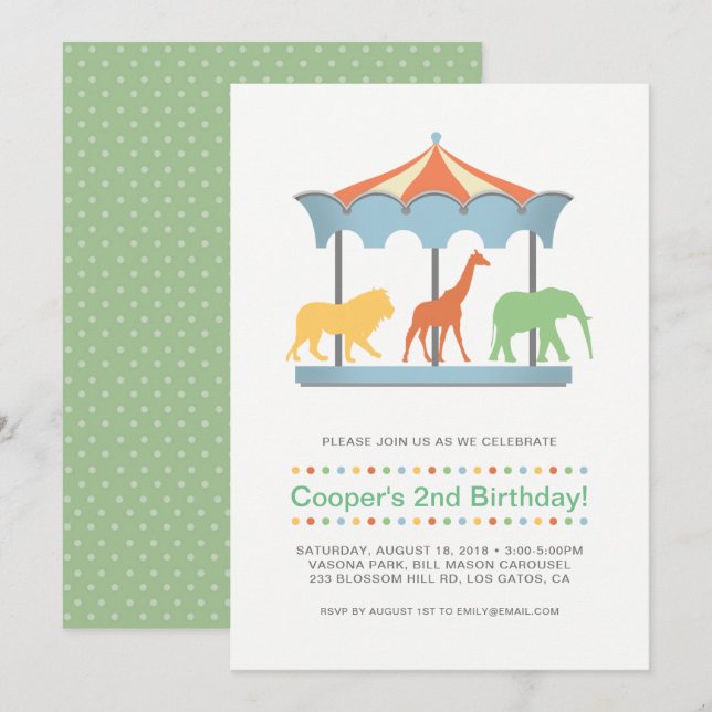 Convite de Aniversário Safari Carousel (Frente/Verso)